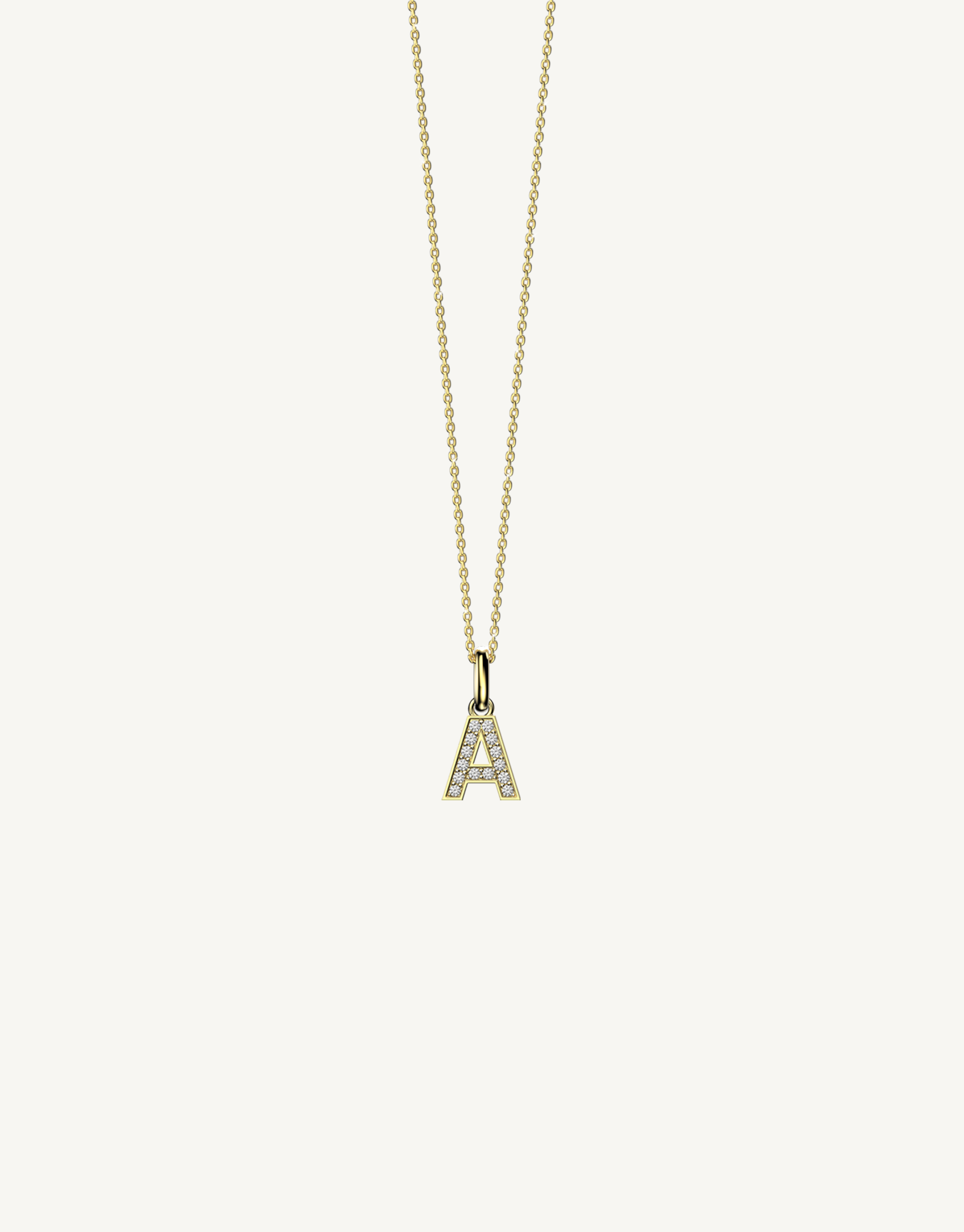 18k yellow gold diamond initial pendant. Luxury custom design. Initial A.