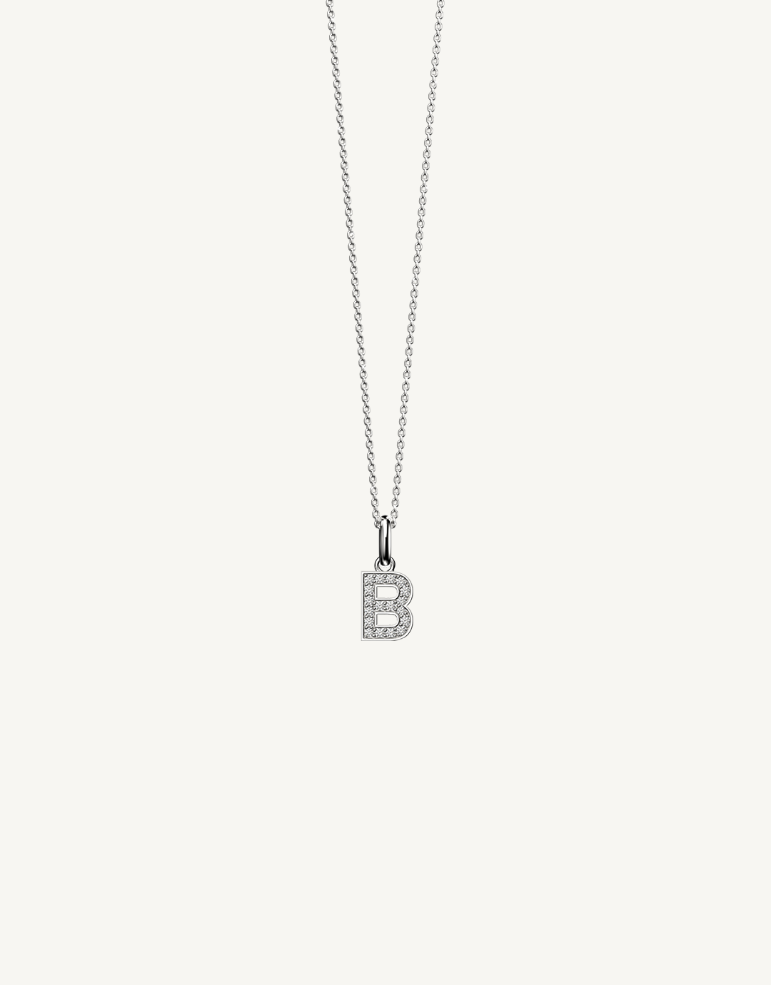 18k white gold diamond initial pendant. Luxury custom design. Initial B.