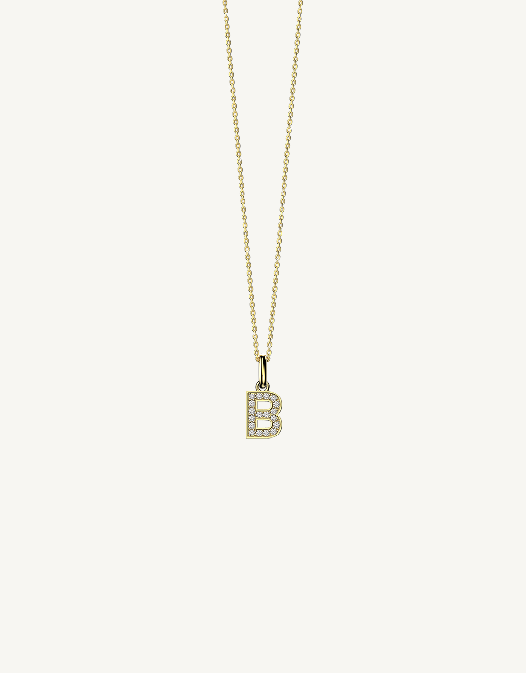 18k yellow gold diamond initial pendant. Luxury custom design. Initial B.