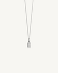 18k white gold diamond initial pendant. Luxury custom design. Initial E.