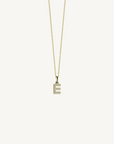 18k yellow gold diamond initial pendant. Luxury custom design. Initial E.
