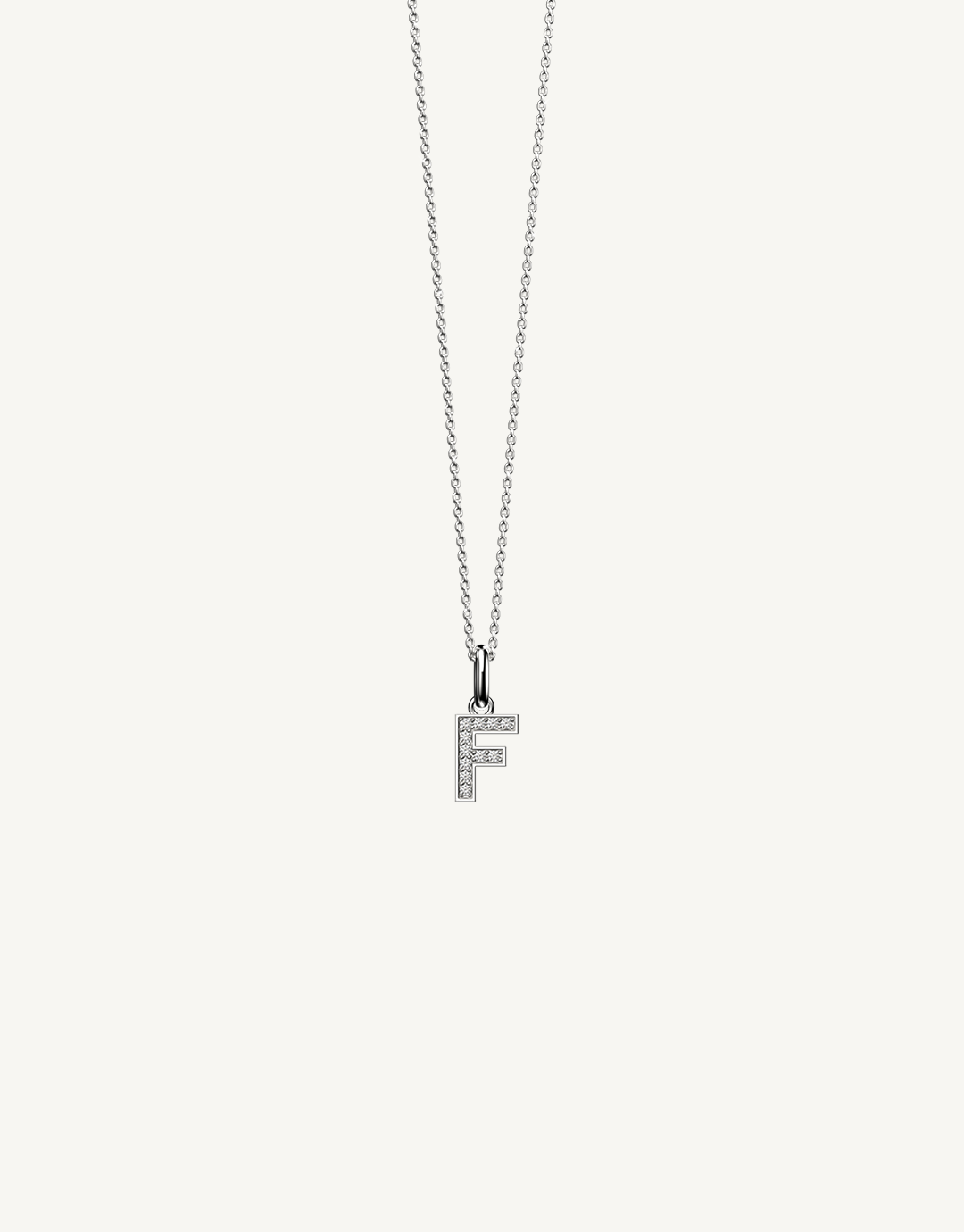 18k white gold diamond initial pendant. Luxury custom design. Initial F.