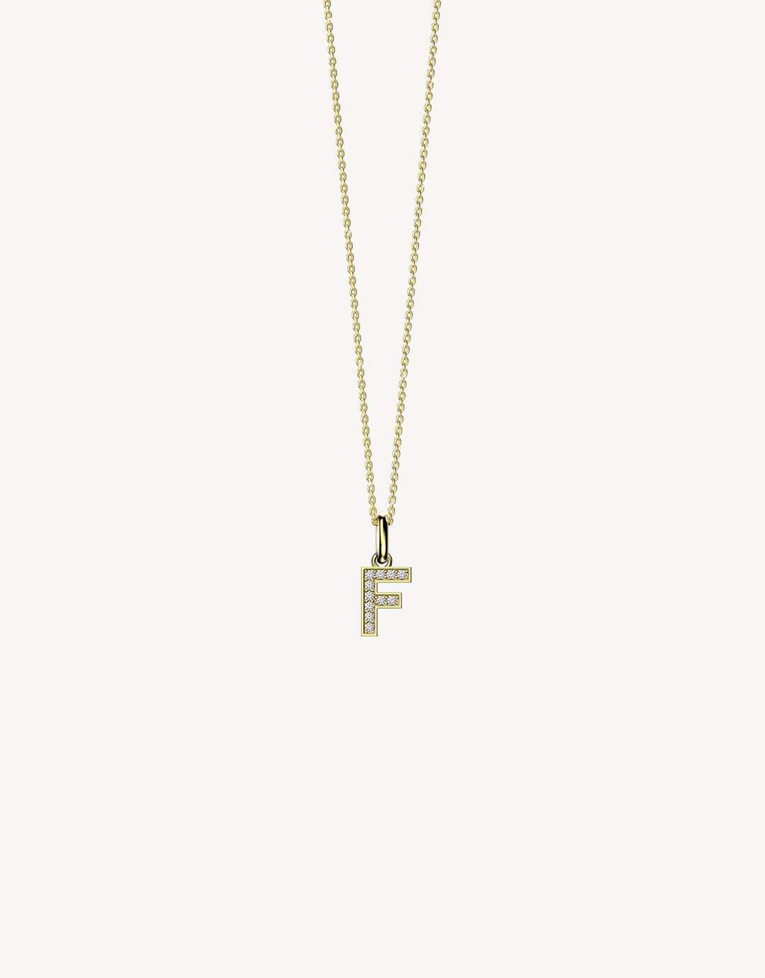 18k yellow gold diamond initial pendant. Luxury custom design. Initial F.
