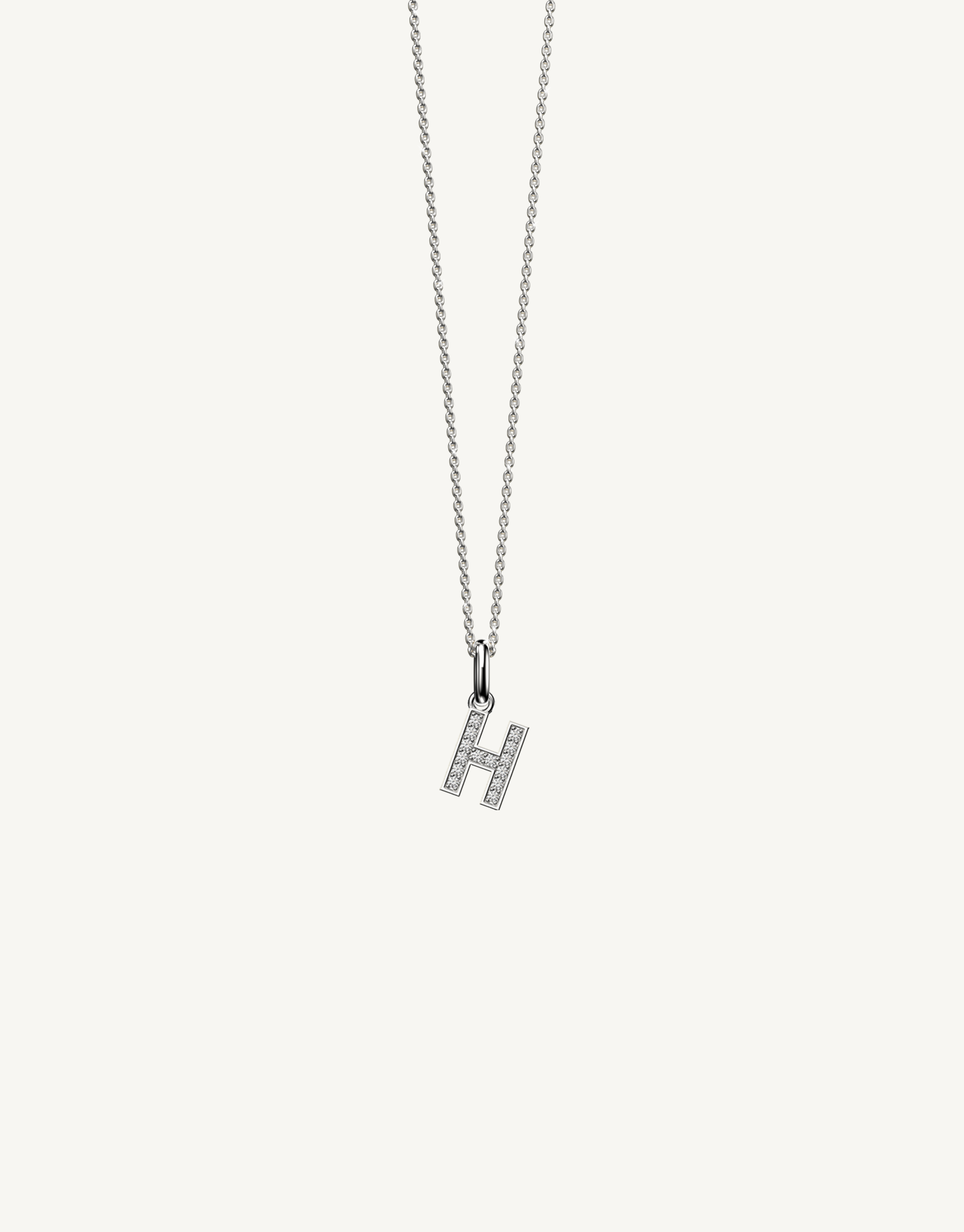 18k White Gold diamond initial pendant. Luxury custom design. Initial H.