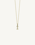 18k yellow gold diamond initial pendant. Luxury custom design. Initial I.