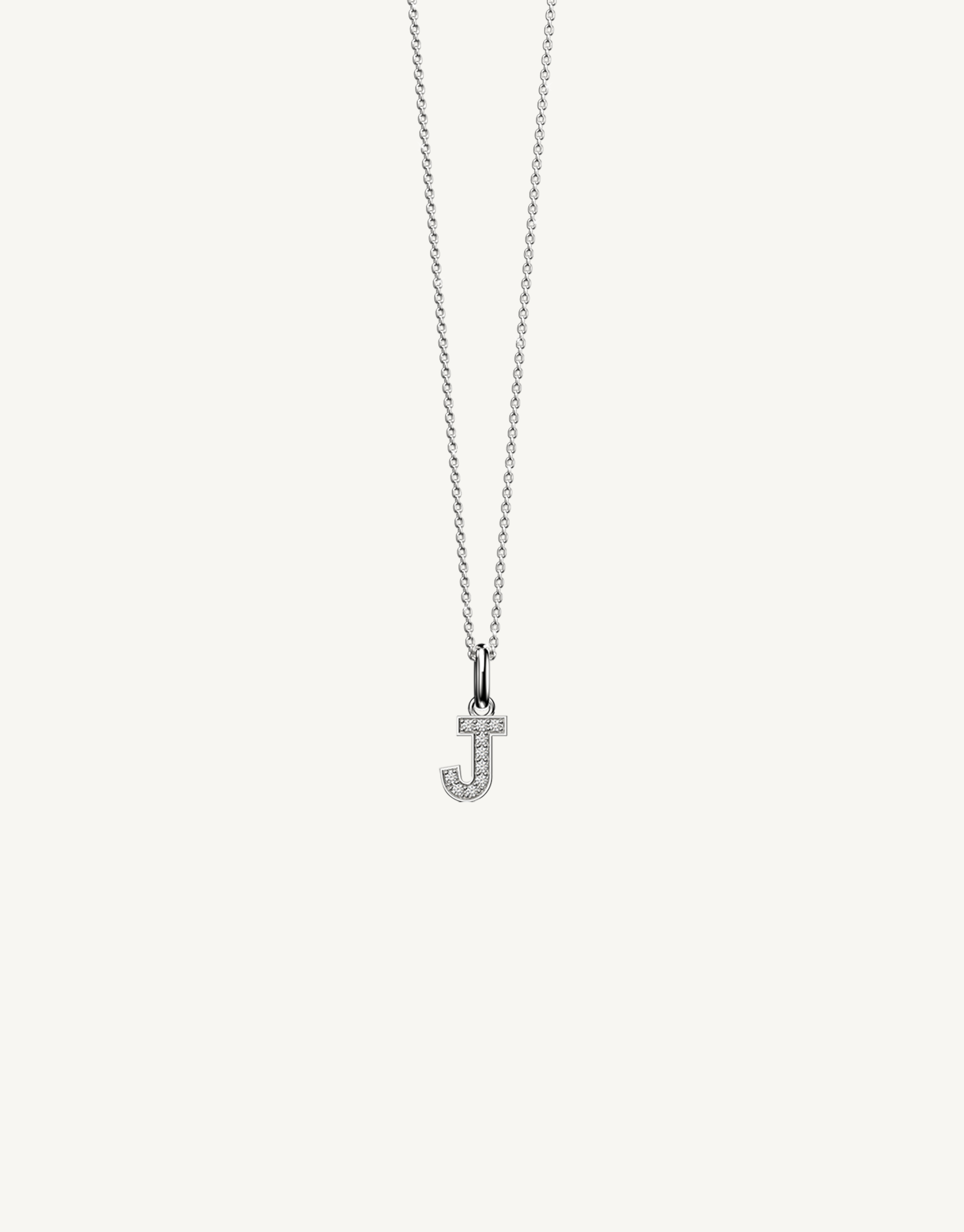 18k white gold diamond initial pendant. Luxury custom design. Initial J.