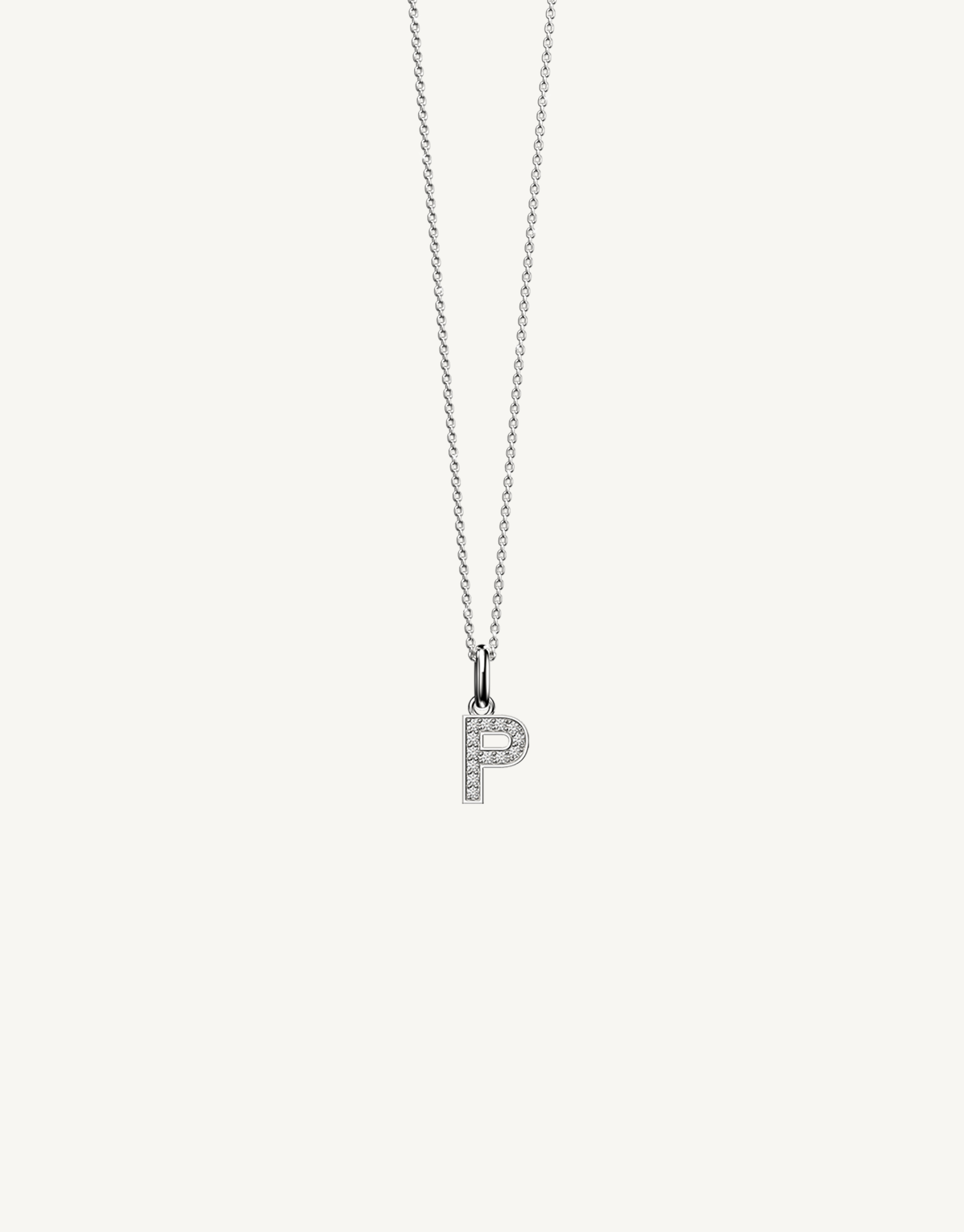 18k white gold diamond initial pendant. Luxury custom design. Initial P.