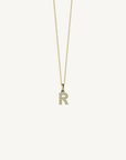 18k yellow gold diamond initial pendant. Luxury custom design. Initial R.