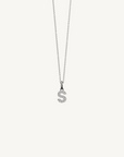 18k white gold diamond initial pendant. Luxury custom design. Initial S.