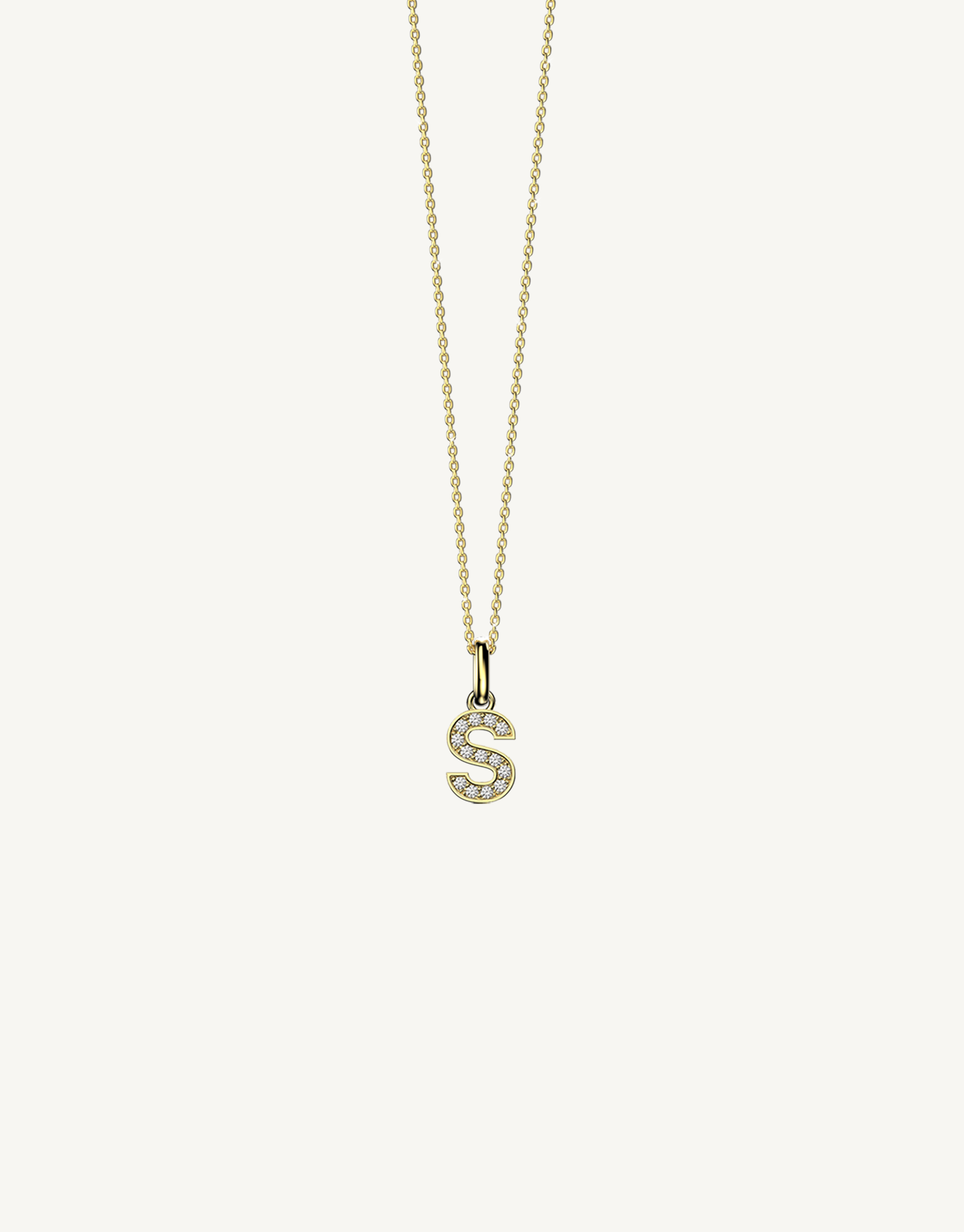 18k yellow gold diamond initial pendant. Luxury custom design. Initial S.