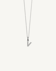 18k white gold diamond initial pendant. Luxury custom design. Initial V.