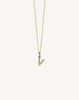 18k yellow gold diamond initial pendant. Luxury custom design. Initial V.