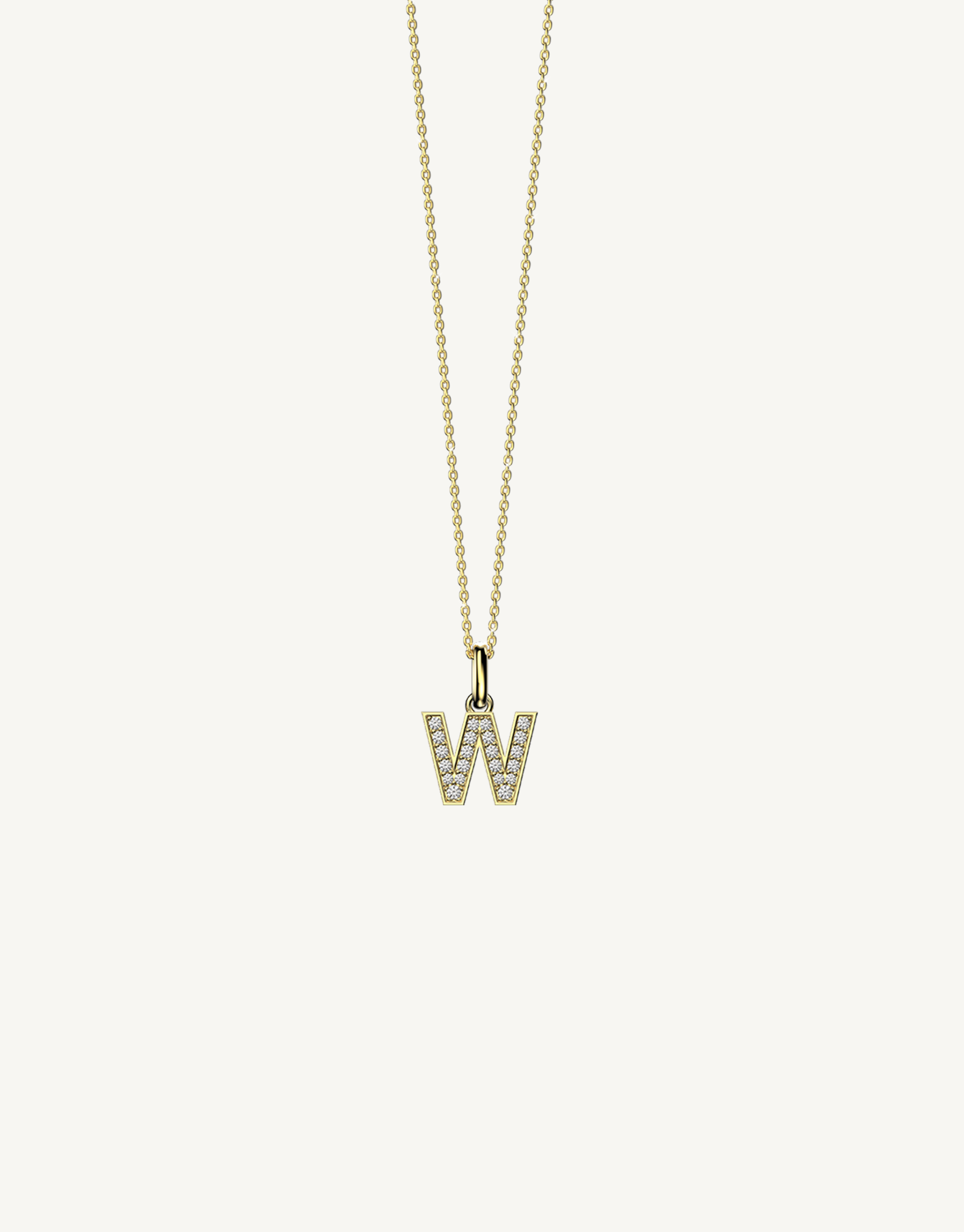 18k yellow gold diamond initial pendant. Luxury custom design. Initial W.
