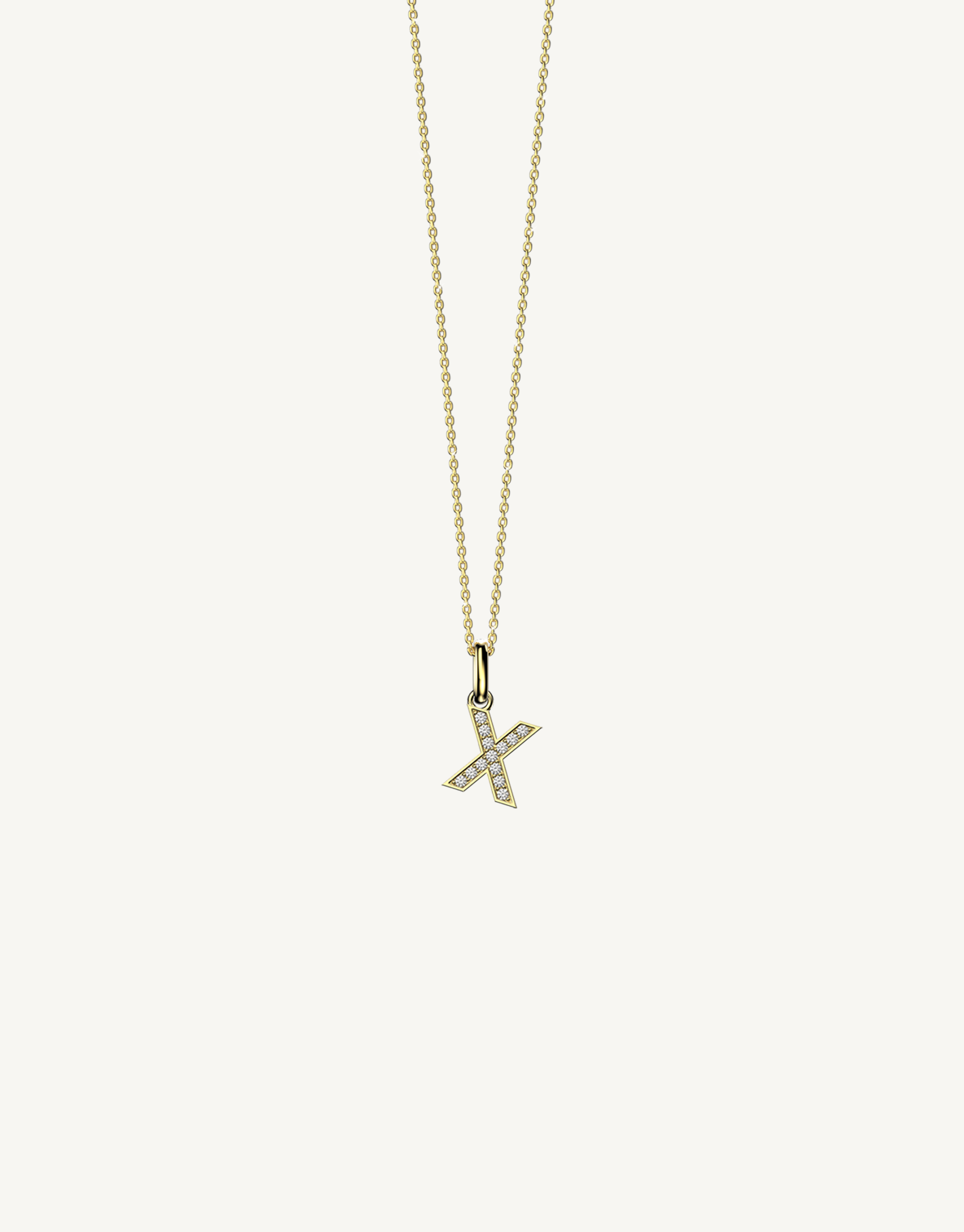 18k yellow gold diamond initial pendant. Luxury custom design. Initial X.