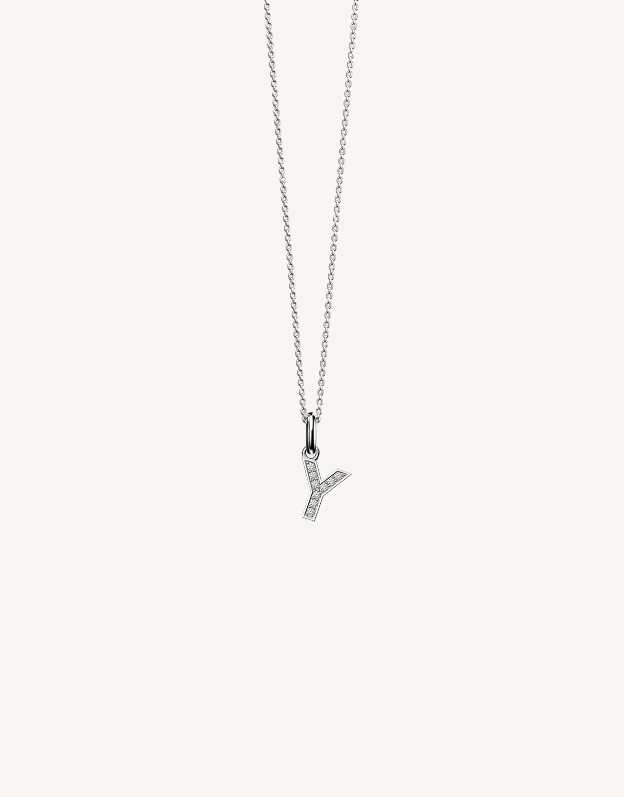 18k white gold diamond initial pendant. Luxury custom design. Initial Y.