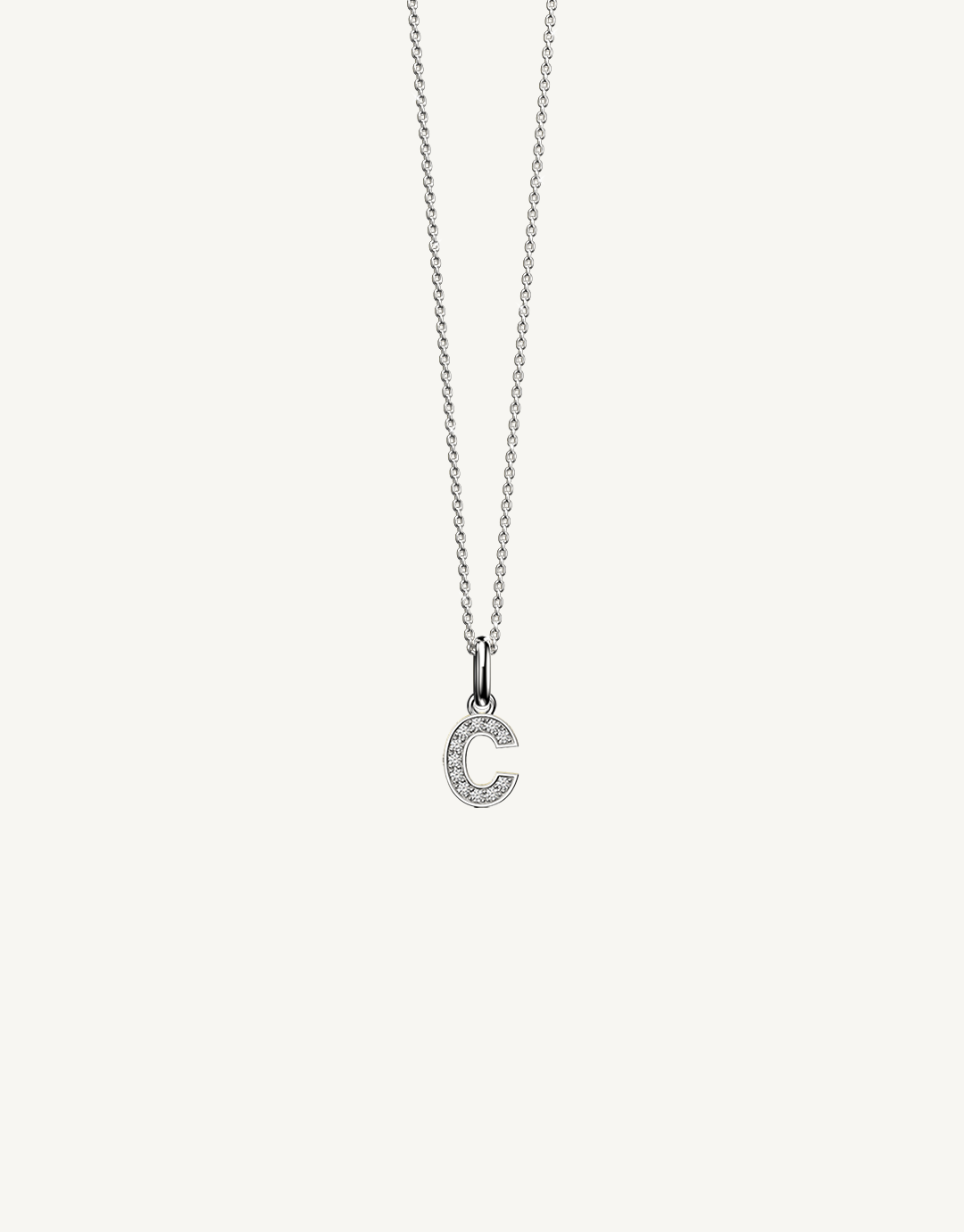 18k white gold diamond initial pendant. Luxury custom design. Initial C.