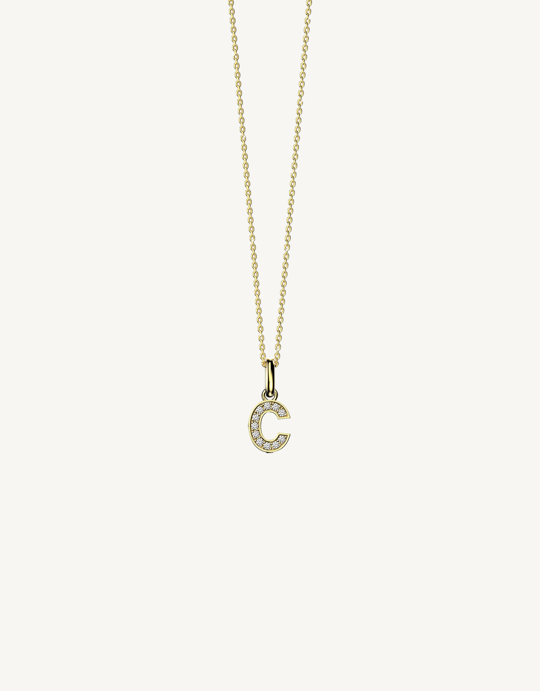 18k yellow gold diamond initial pendant. Luxury custom design. Initial C.