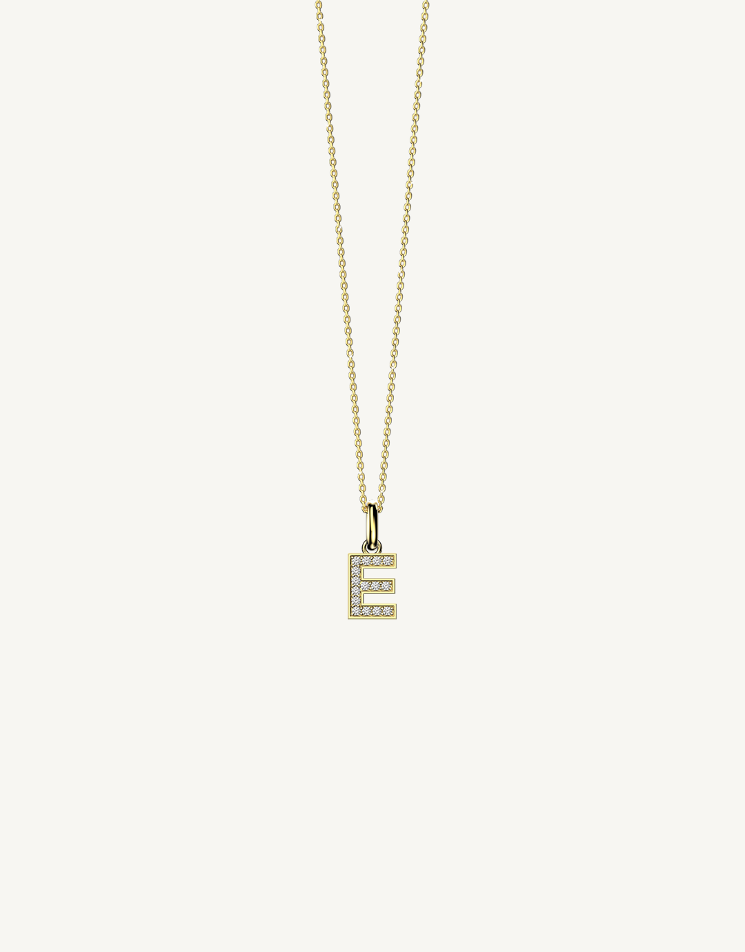 18k yellow gold diamond initial pendant. Luxury custom design. Initial E.