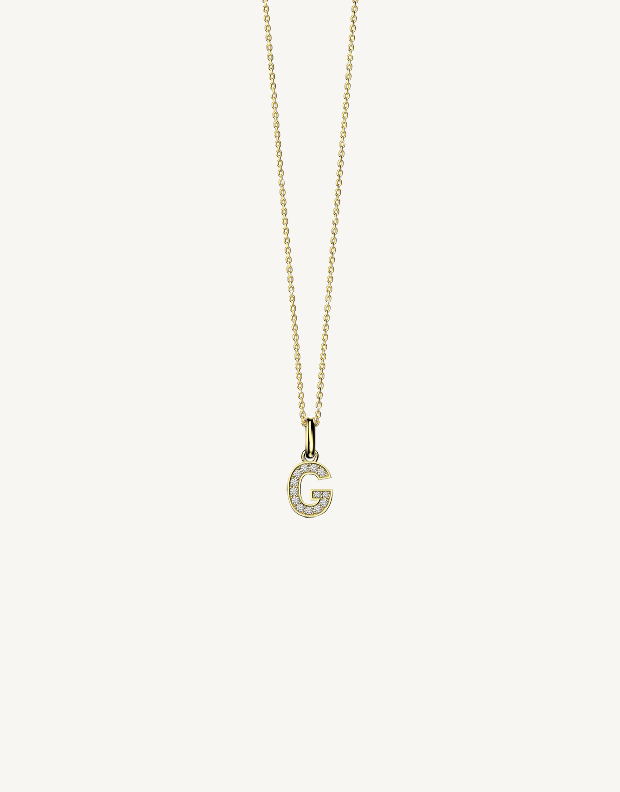 18k yellow gold diamond initial pendant. Luxury custom design. Initial G.