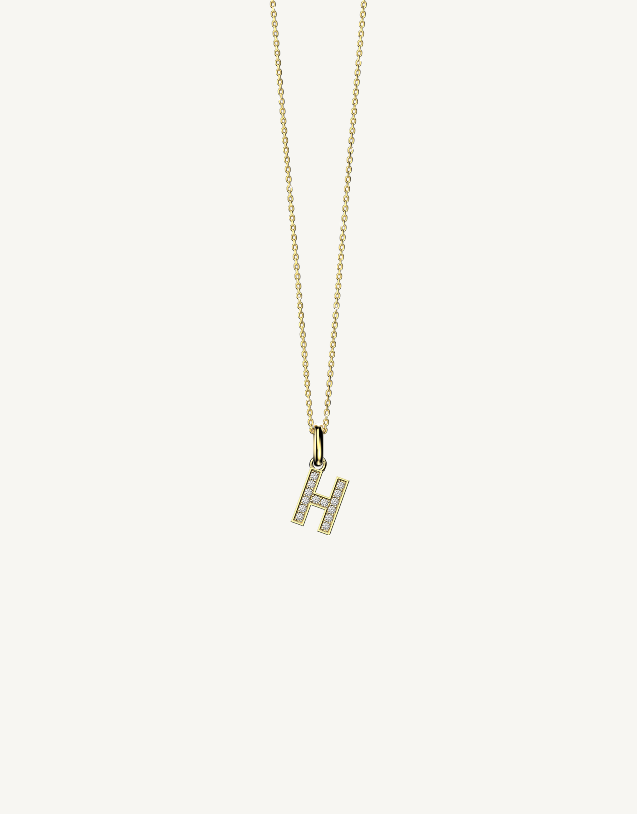 18k Yellow Gold diamond initial pendant. Luxury custom design. Initial H.