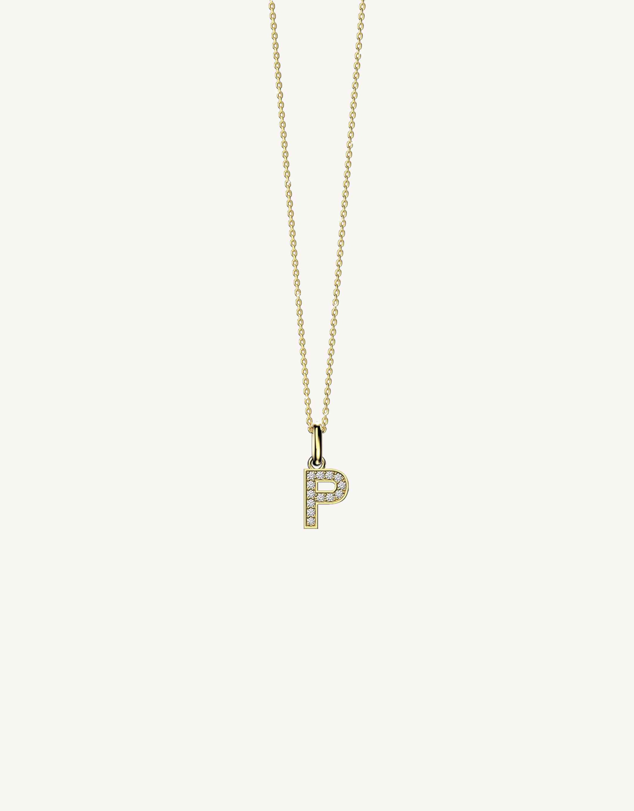 18k yellow gold diamond initial pendant. Luxury custom design. Initial P.