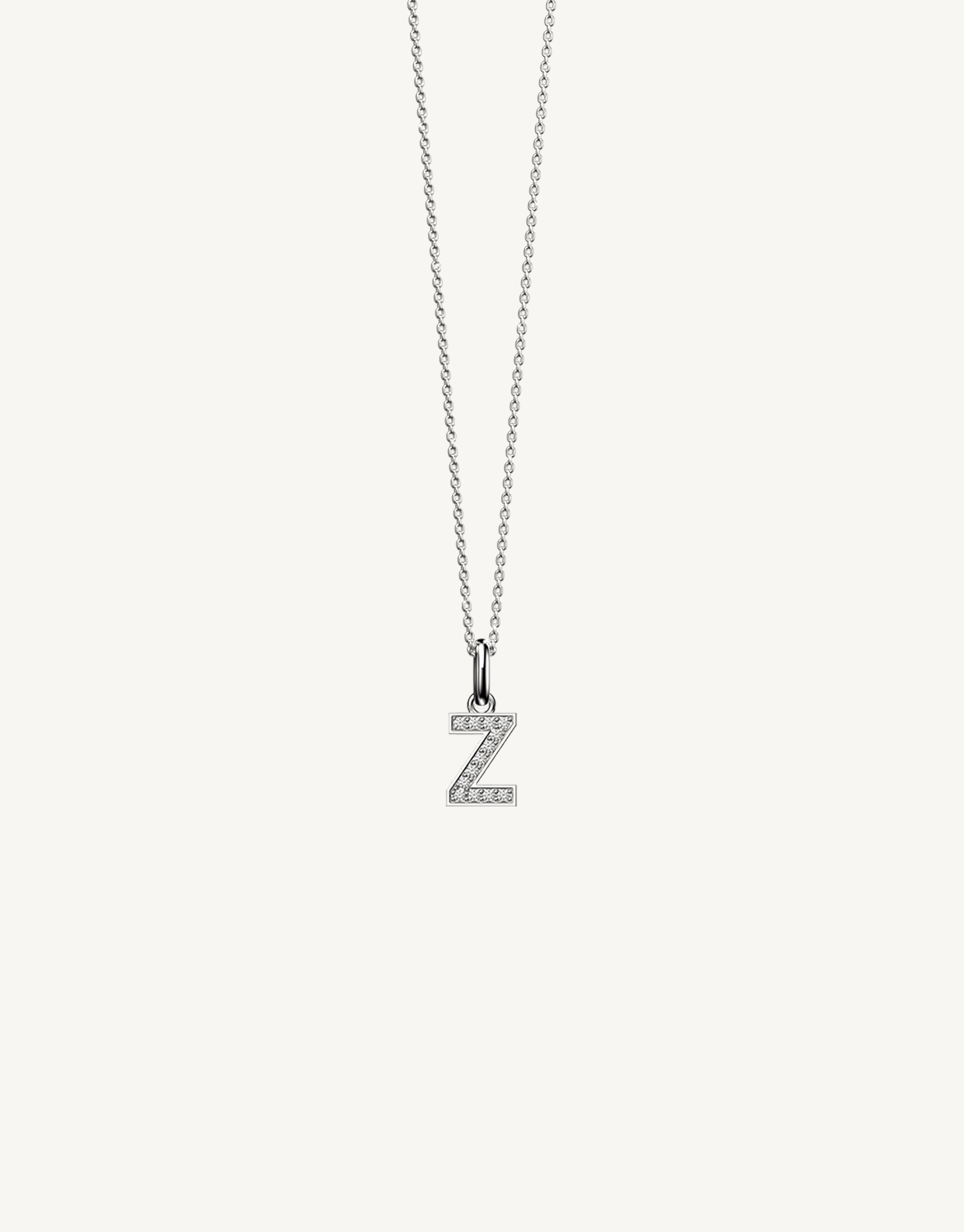 18k white gold diamond initial pendant. Luxury custom design. Initial Z.